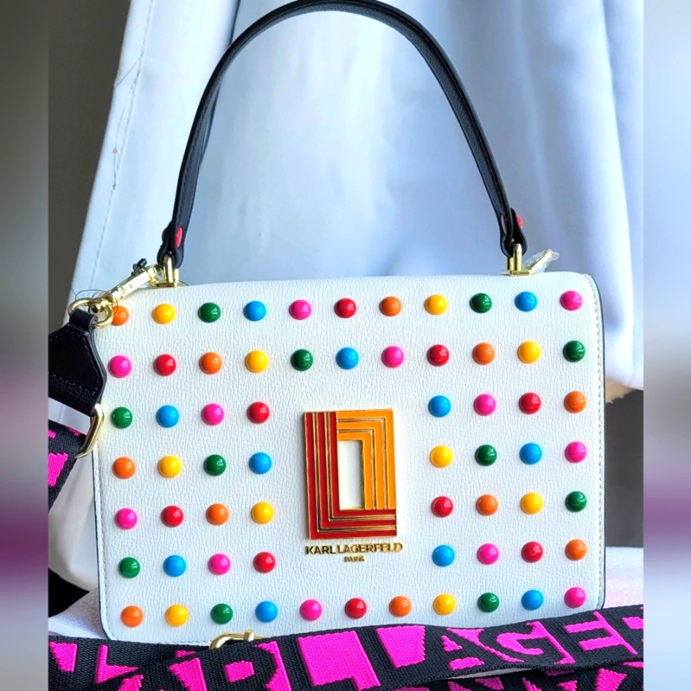 New Karl Lagerfeld Paris Simone Rainbow Studded Crossbody.